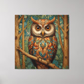 Elegante retro uil boho bohemian bos groen canvas afdruk (Voorkant)