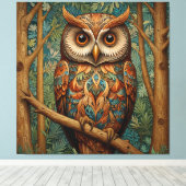 Elegante retro uil boho bohemian bos groen canvas afdruk (Insitu (Houten vloer))