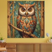 Elegante retro uil boho bohemian bos groen canvas afdruk (Insitu (Woonkamer))