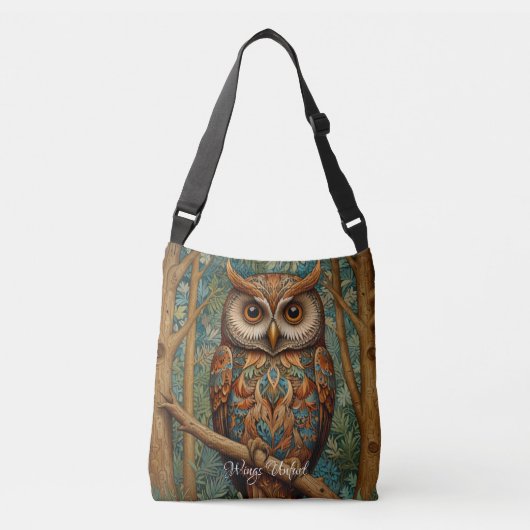 Elegante retro uil boho bohemian bos groen crossbody tas (Voorkant)
