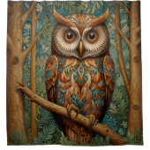 Elegante retro uil boho bohemian bos groen douchegordijn (Voorkant)