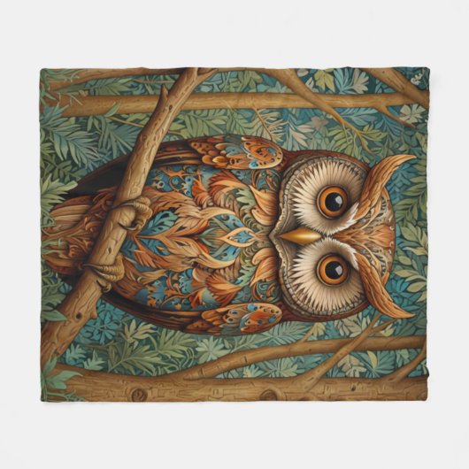 Elegante retro uil boho bohemian bos groen fleece deken (Voorkant (Horizontaal))