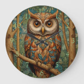 Elegante retro uil boho bohemian bos groen grote klok (Voorkant)