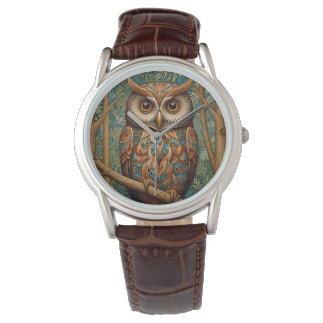 Elegante retro uil boho bohemian bos groen horloge (Voorkant)