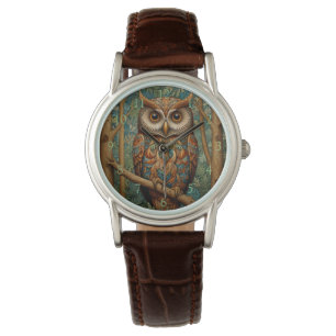 Elegante retro uil boho bohemian bos groen horloge