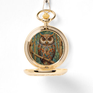 Elegante retro uil boho bohemian bos groen horloge