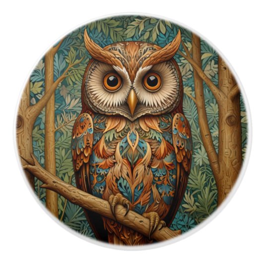 Elegante retro uil boho bohemian bos groen keramische knop (Voorkant)