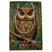 Elegante retro uil boho bohemian bos groen medium cadeauzakje (Voorkant)