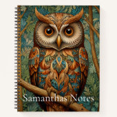 Elegante retro uil boho bohemian bos groen notitieboek (Voorkant)