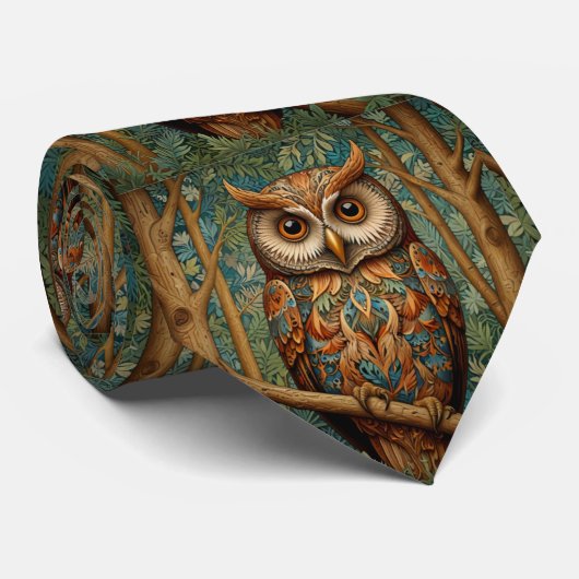 Elegante retro uil boho bohemian bos groen stropdas (Opgerold)