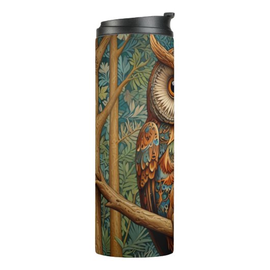 Elegante retro uil boho bohemian bos groen thermosbeker (Gedraaid links)