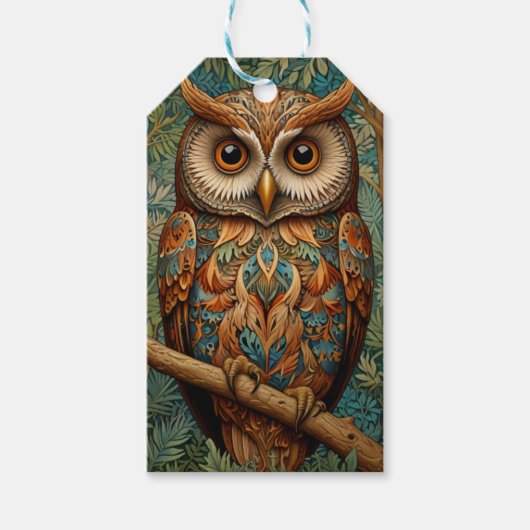 Elegante retro uil bos groen cadeaulabel (Voorkant)