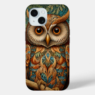 Elegante retro uil bos groen iPhone 15 case