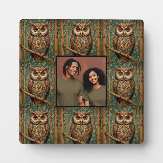 Elegante retro uil bos groen foto sjabloon fotoplaat (Voorkant)