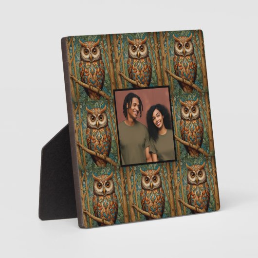 Elegante retro uil bos groen foto sjabloon fotoplaat (Voorkant)