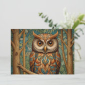Elegante retro uil bos groen kaart (Staand voorkant)