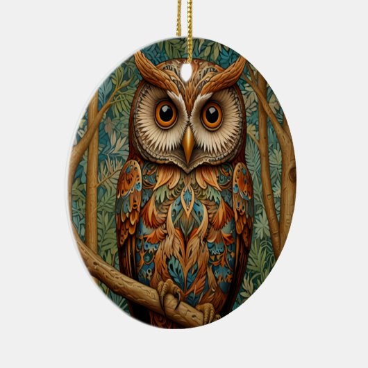 Elegante retro uil bos groen keramisch ornament (Rechts)