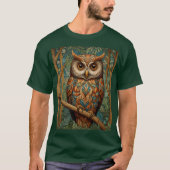 Elegante retro uil bos groen t-shirt (Voorkant)