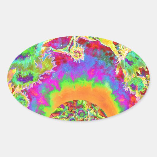 Elegante retro waterverf zonnebloemvelden ovale sticker (Voorkant)