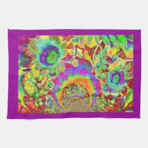 Elegante retro waterverf zonnebloemvelden theedoek