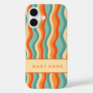 Elegante retro wavy verticale strepen iPhone 16 hoesje