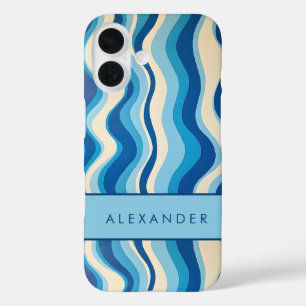 Elegante retro wavy verticale strepen iPhone 16 hoesje