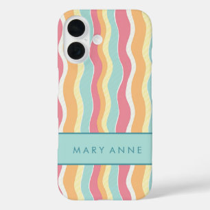Elegante retro wavy verticale strepen iPhone 16 hoesje