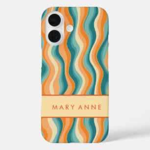 Elegante retro wavy verticale strepen iPhone 16 hoesje