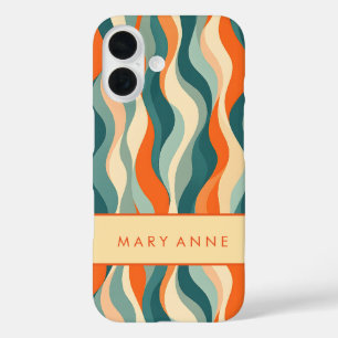 Elegante retro wavy verticale strepen iPhone 16 hoesje