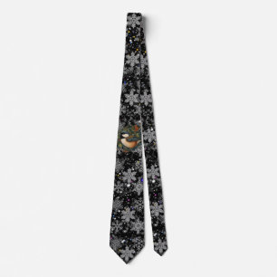 Elegante retro winter bosvogel sneeuwvlokken stropdas
