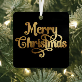 Elegante Retro Zwart en Goud Vrolijke Kerstfoto Metalen Ornament