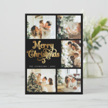 Elegante Retro Zwart & Goud Vrolijk Kerstgezin