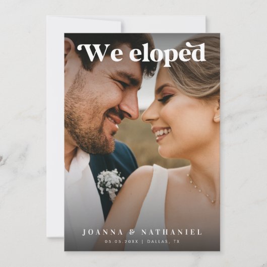 Elegante Retro Zwart & Wit Elopement Aankondiging (Voorkant)