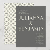 Elegante Retro Zwart-Wit Lijnkunst Bruiloft Kaart (Voorkant / Achterkant)