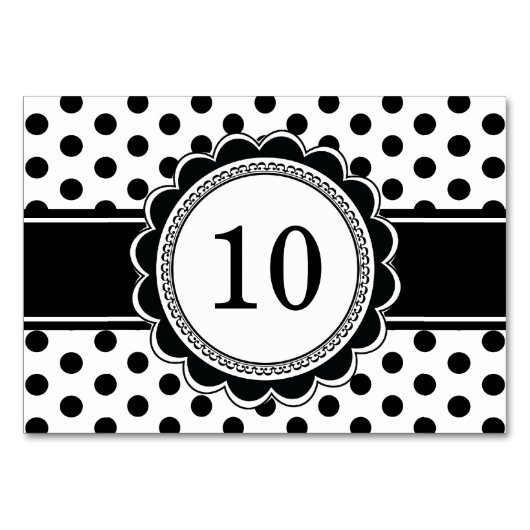 Elegante Retro Zwart Wit Polka Dot Tafelnummers (Achterkant)