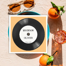 Elegante Retro Zwart-Wit Vinyl Record Bruiloft Servet