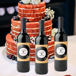 Elegante Retro Zwart-Wit Vinyl Record Bruiloft Wijn Etiket