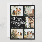 Elegante Retro Zwart & Wit Vrolijk Kerstgezin Feestdagenkaart (Voorkant)