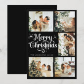 Elegante Retro Zwart & Wit Vrolijk Kerstgezin Feestdagenkaart (Voorkant / Achterkant)