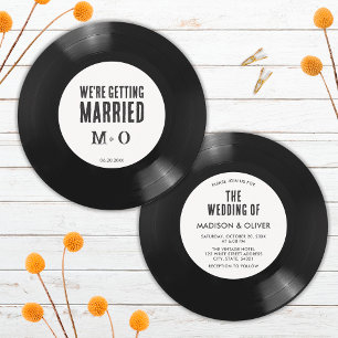 Elegante Retro Zwarte en Witte Vinyl Huwelijksuitn Kaart
