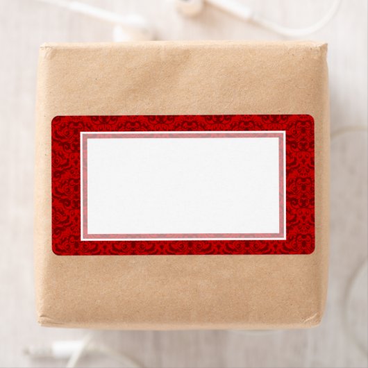 Elegante Rich Red Damask Aangepaste Kleur Achtergr Etiket (Insitu)