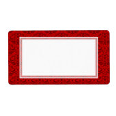 Elegante Rich Red Damask Aangepaste Kleur Achtergr Etiket (Voorkant)