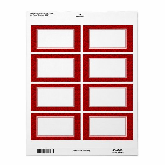 Elegante Rich Red Damask Aangepaste Kleur Achtergr Etiket (Full Sheet)