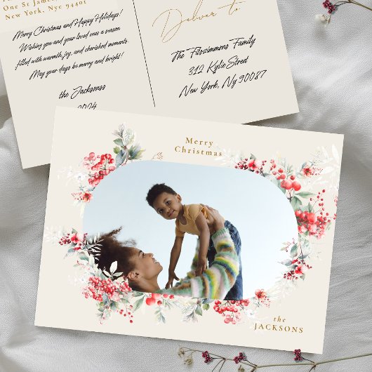Elegante rijke crème foto botanische kerst feestdagenkaart