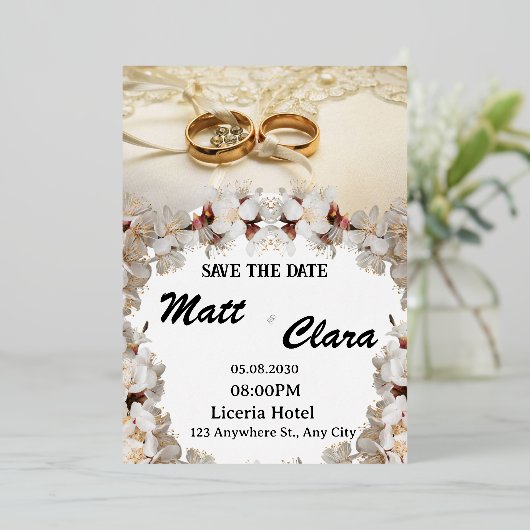Elegante ring bloemige trouwuitnodiging folie uitnodiging (Staand Voorkant)