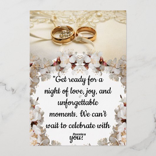 Elegante ring bloemige trouwuitnodiging folie uitnodiging (Achterkant)