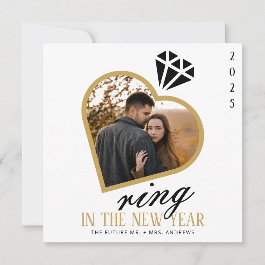 Elegante ring in het nieuwe jaar Verloving kerst Feestdagenkaart (Voorkant)