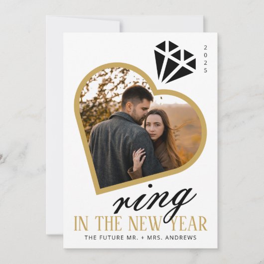 Elegante ring in het nieuwe jaar Verloving kerst Feestdagenkaart (Voorkant)