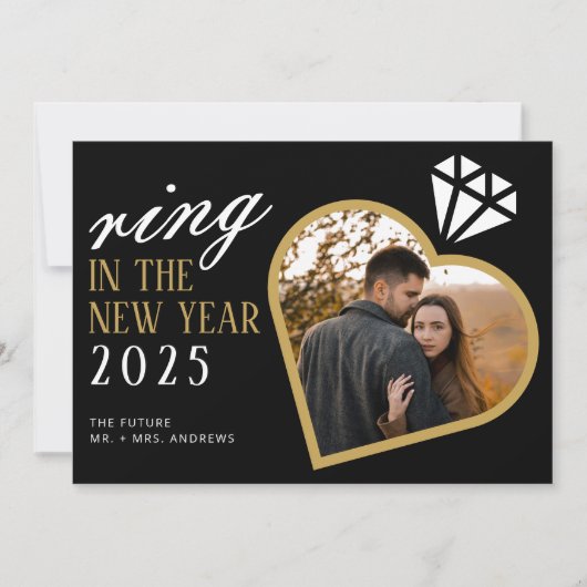 Elegante ring in het nieuwe jaar Verloving kerst Feestdagenkaart (Voorkant)