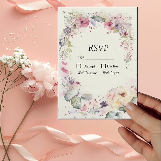 Elegante Ring van Bloemen Aquarel RSVP Kaartje